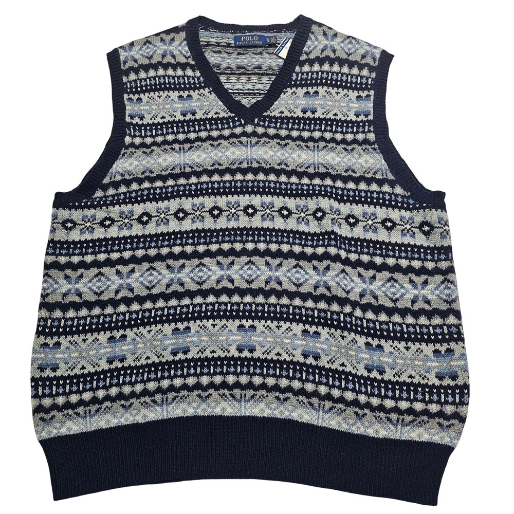 Polo Ralph Lauren Mens XL Fair Isle Cashmere Blend Sweater Vest Navy NWT
